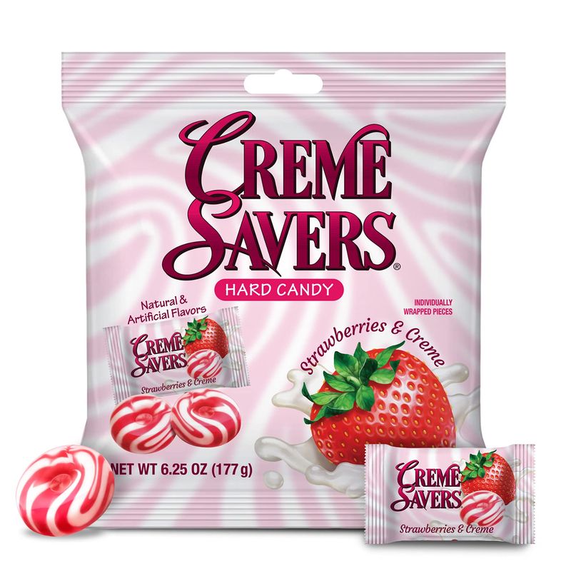 Creme Savers Strawberries and Creme Hard Candy  The Taste of Fresh Strawberries Swirled in Rich Cream  The Original Classic Brought To You By Iconic Candy  6.25oz Bag