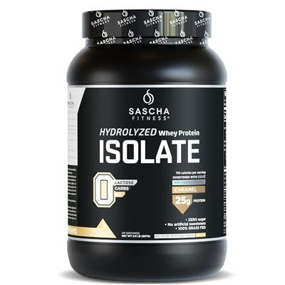 SASCHA FITNESS Hydrolyzed Whey Protein Isolate,100% Grass-Fed (2.11 Pounds) (Caramel Flavor)