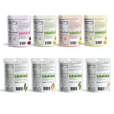 Poshi Olives  Veggies  Whole Pitted Olives 4 Flavor Variety  Poshi 4 Flavor Variety  Vegan, Kosher, Gluten Free  Keto Friendly Healthy Snacks (24 Pack)
