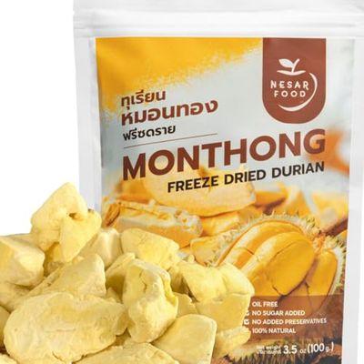 NESAR FOOD Premium Freeze Dried Durian 100%, Freeze dried fruit, Real Fruit Snack, Natural 100 G, no sugar added. Natural freeze dried fruit, Crunchy fruits and delicious (3.5 oz Pack of 1)