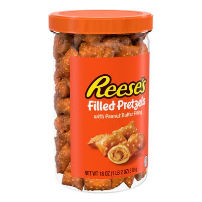 Reese&#39;s Filled Pretzels, Peanut Butter Pretzel Nuggets, Crunchy, Ready to Eat, Sweet and Salty Snack, 18oz Jar