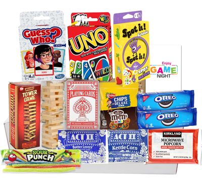 The Ultimate Game Night Gift Baskets for Family, Kids, Teens &amp; Adults  Playing Cards &amp; Snacks &amp; Candy Gift Box for Teenage Birthday  Great Family Games &amp; Movie Night or college, care package