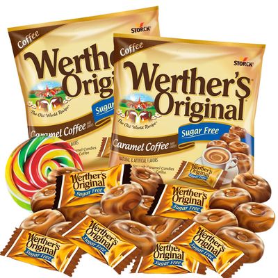 Sweetzo - Werther&#39;s Original Caramel Coffee Sugar Free Hard Candies, Individually Wrapped Snacks for Adults, Gift Basket Stuffers, Pack of 2, 2.75 Ounces