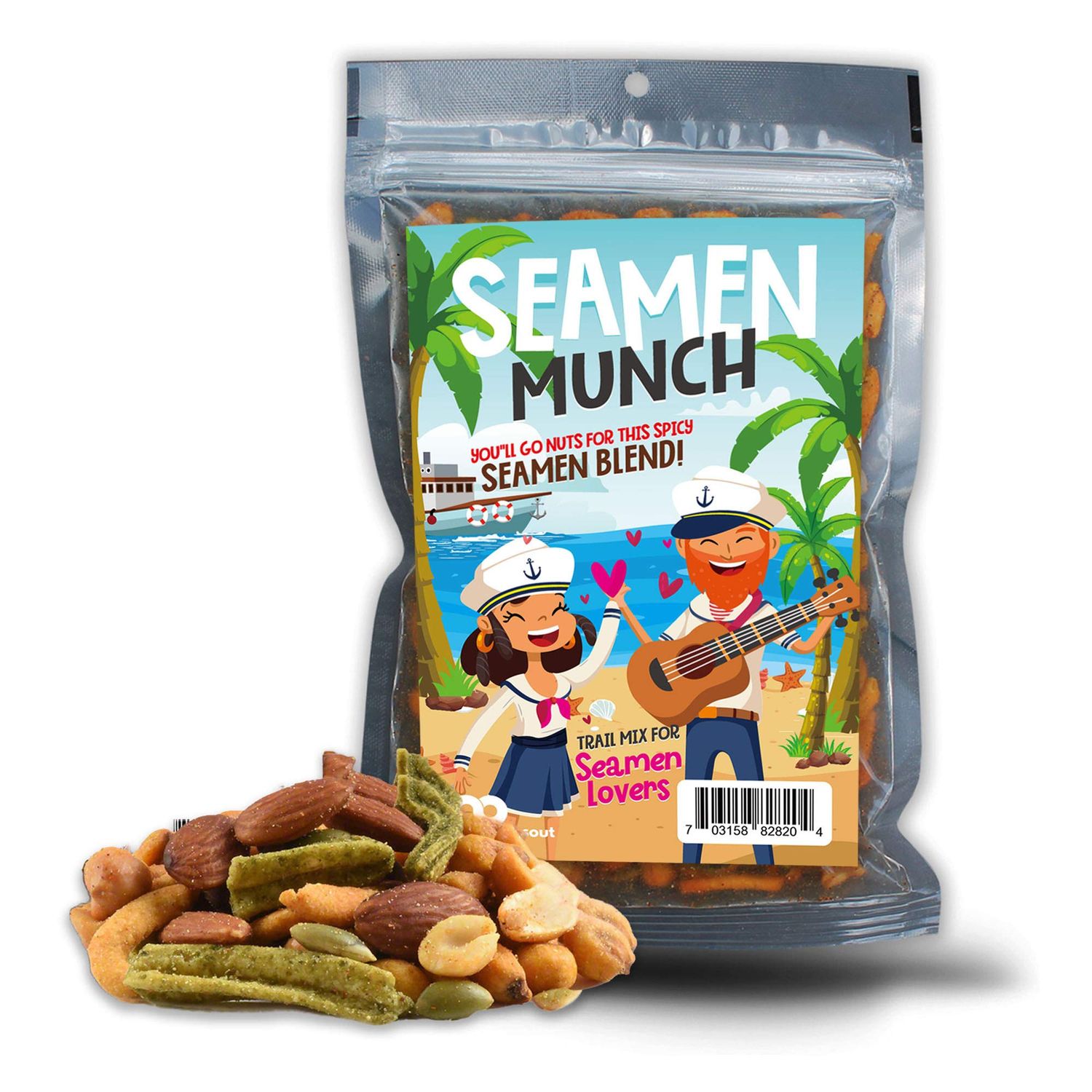 Seamen Munch Spicy Trail Mix - Funny sea captain and ship design - Edible gifts for women - Spicy mix, Made in the USA