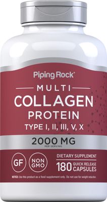 Piping Rock Multi Collagen Protein  180 Capsules  2000mg  Types I, II, III, V, X  Non-GMO, Gluten Free