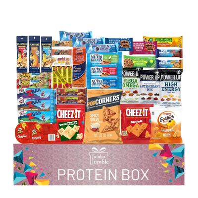 Jumbo Jumble Snack Box (40 Count) Protein Gift Care Package Snacks Variety Pack for Adults Teens Kids Men Women College Office Birthday (Protein Set)