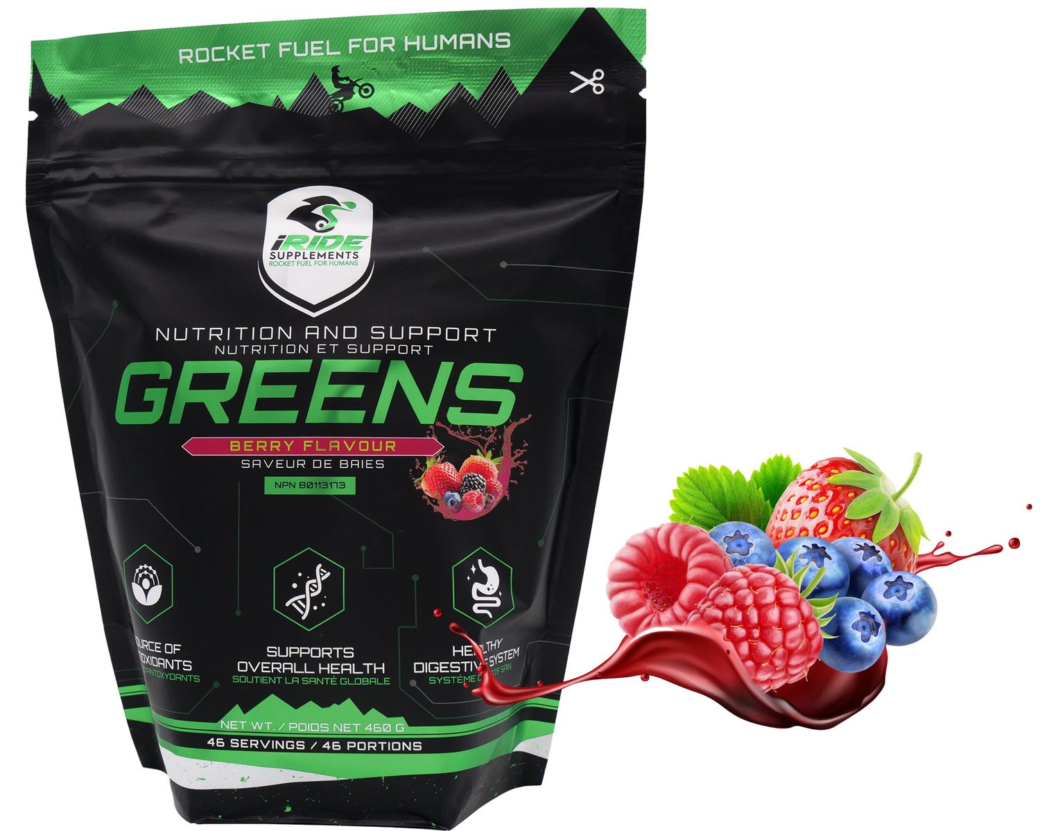 iRide Supplements - Greens Superfood Protein Powder - Boost Energy, Detox, Vitality, Organic Spirulina Whole Food Nutrition from Fruits &amp; Vegetables - Berry (46 Servings)