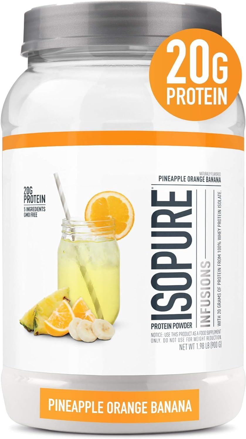 Isopure Clear Whey Isolate Protein Powder Infusions, Lactose Free, Gluten Free, Naturally Flavored, Pineapple Orange Banana, 20g Protein Per Serving, 1.9 Lb, 36 Servings