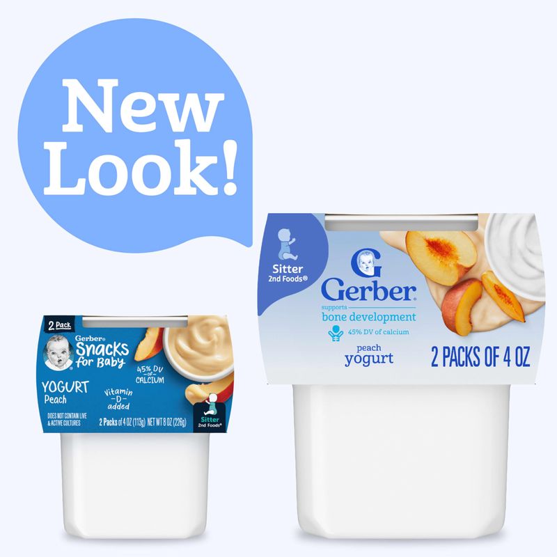 Gerber Baby Food, Yogurt, Snacks for Baby, Peach, 4 Oz Tubs, 2 Count (Pack of 8)