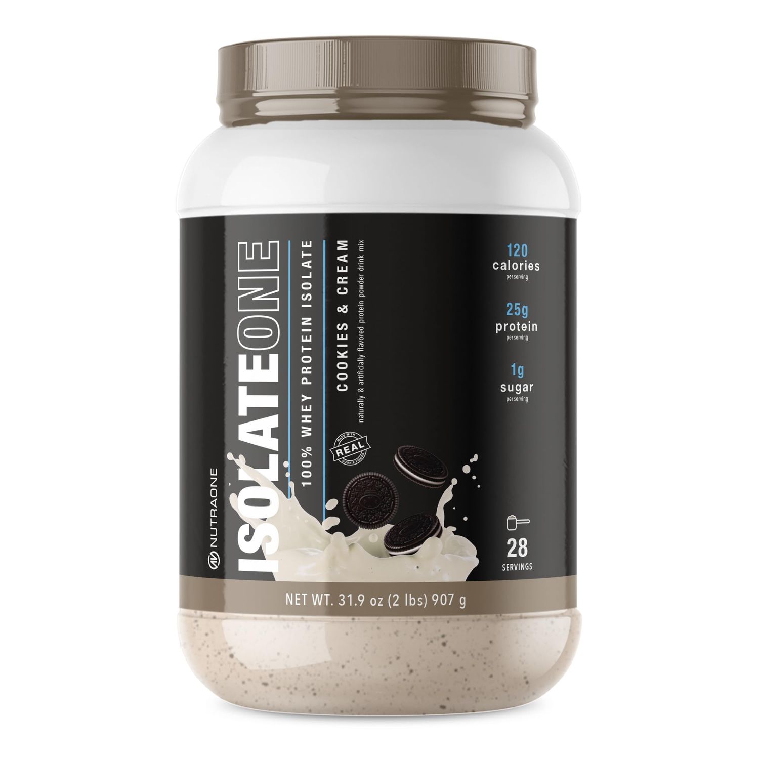NutraOne IsolateOne Whey Isolate Protein Powder 100% Pure Whey Isolate Powder (Cookies &amp; Cream - 28 Servings)