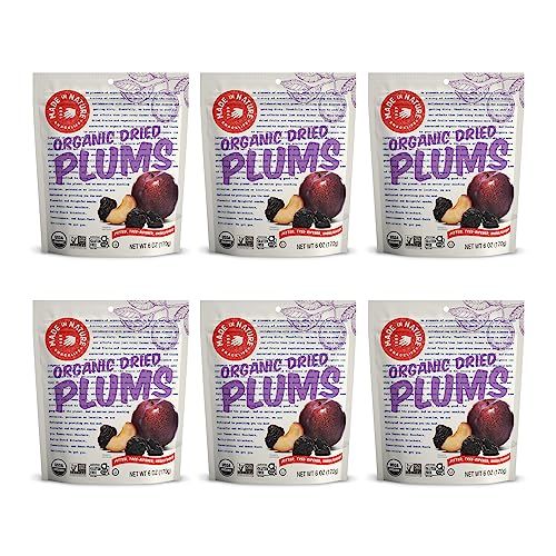 Made In Nature Organic Dried Plums, 6 Ounce (Pack of 6) - Vegan Snack, Non-GMO, Unsulfured, Gluten Free, Kosher