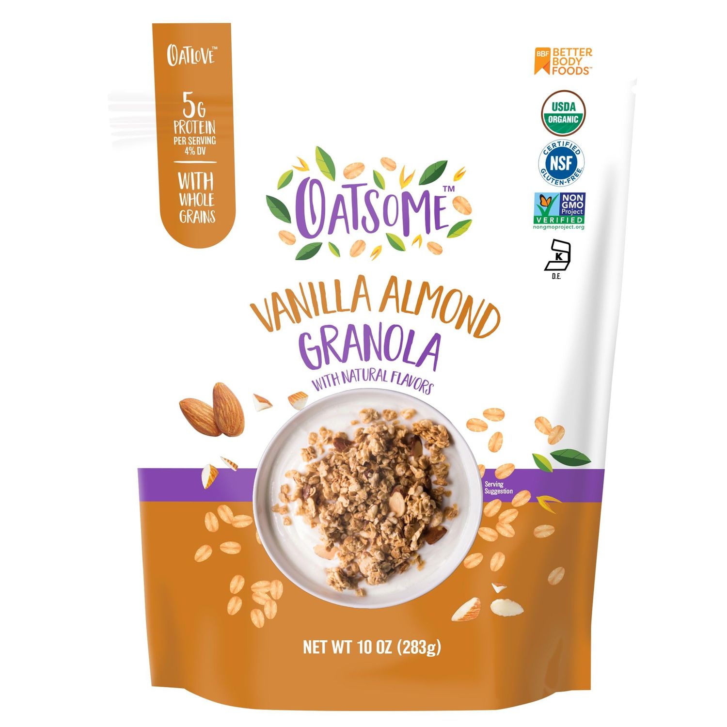 Oatsome Vanilla Almond Granola, Gluten Free, Non-GMO, 5g Protein, Made with Whole Grain Organic Oats, Honey, Almonds, &amp; Vanilla, for Protein Snacks Cereals Breakfast Yogurt, 10 Oz Bag