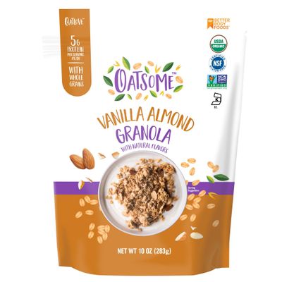 Oatsome Vanilla Almond Granola, Gluten Free, Non-GMO, 5g Protein, Made with Whole Grain Organic Oats, Honey, Almonds, &amp; Vanilla, for Protein Snacks Cereals Breakfast Yogurt, 10 Oz Bag