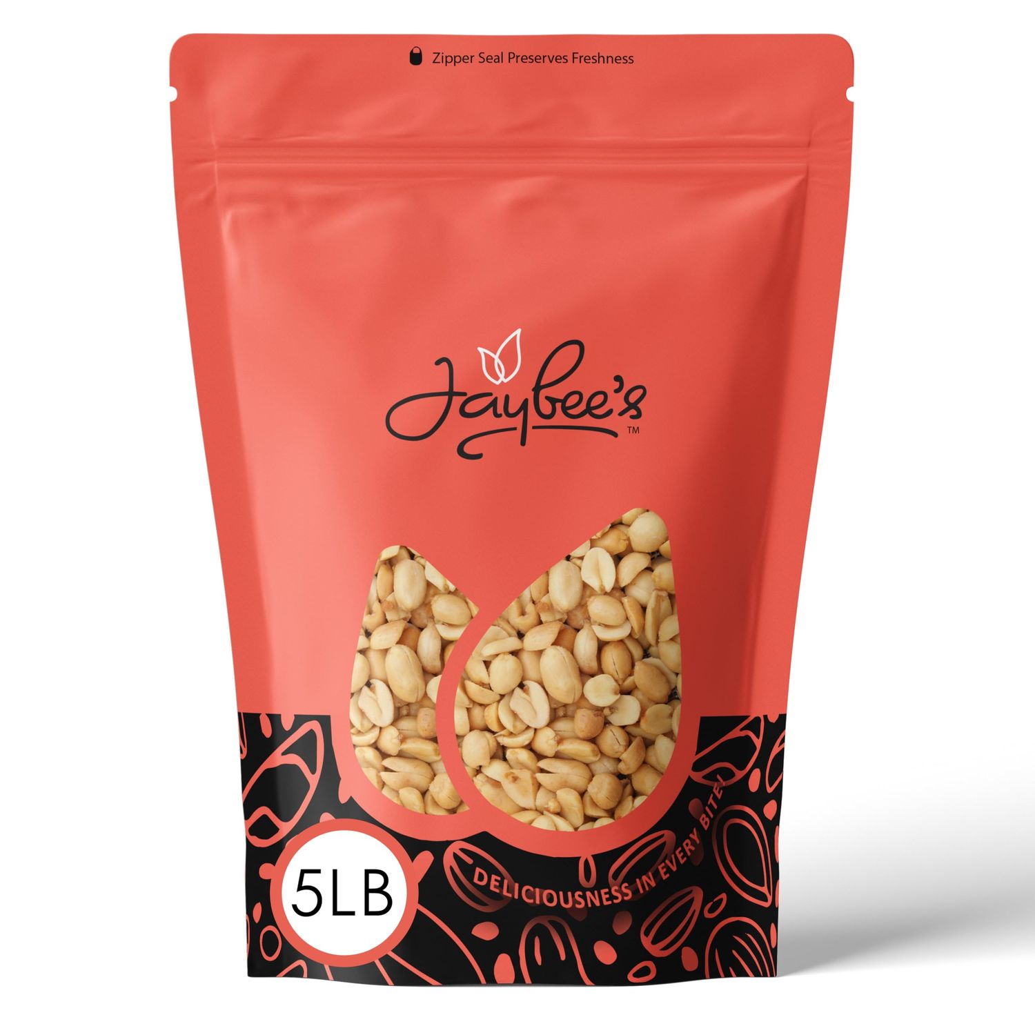 Peanuts Roasted &amp; Unsalted 5 Pound  Resealable Bag  Healthy Snack  High Protein  Perfect for Baking, Cooking, and Snacking  Jaybee&#39;s Nuts