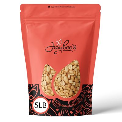 Peanuts Roasted &amp; Unsalted 5 Pound  Resealable Bag  Healthy Snack  High Protein  Perfect for Baking, Cooking, and Snacking  Jaybee&#39;s Nuts