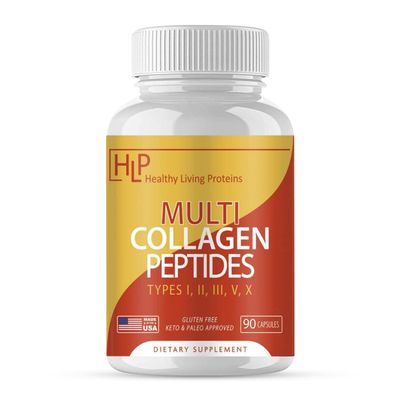 Healthy Living Proteins  Multi Hydrolyzed Collagen Peptides Type I, II, III, V, &amp; X  Ground Beef Grass Fed, Whole Chicken, Egg White Protein  Keto, Paleo, Gluten Free  Capsules (90 Count)