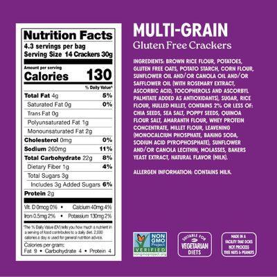 Milton's Gluten Free Crackers, Multi-Grain - Non-GMO Project Verified, Kosher, Certified Gluten Free Snack, 7 Grains In Every Bite - 4.5 Oz, Pack of 12