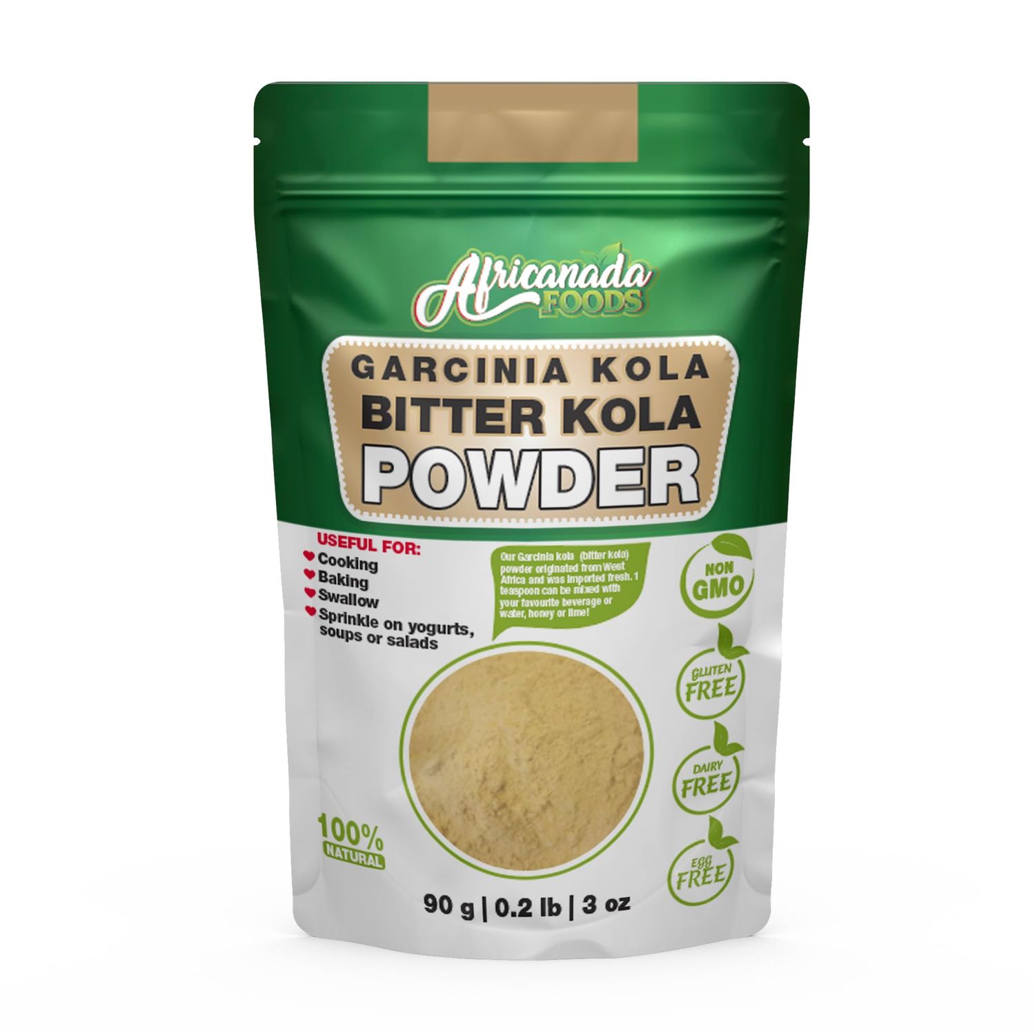 Natural Bitter Kola Nut Powder  Garcinia Kola  Snack, Baking, Smoothies, Yogurt, Salad  90g, 0.2lb, 3oz