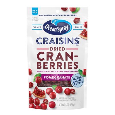 Ocean Spray Craisins Pomegranate, Dried Cranberries Infused with Pomegranate Juice, Dried Fruit, 6 Oz Pouch (Pack of 12)
