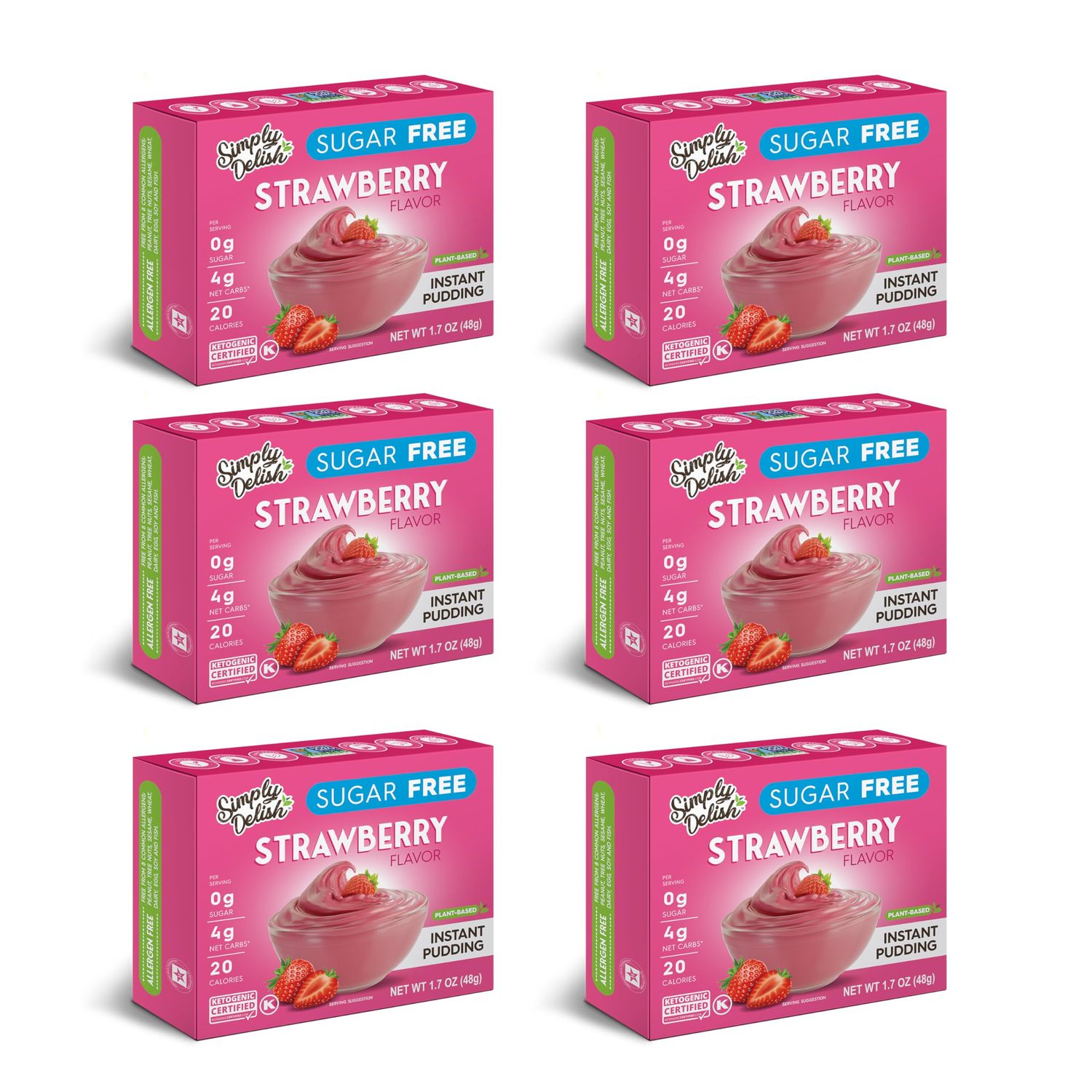 Simply Desserts Strawberry Instant Pudding, Sugar-Free, 6-Pack - Healthy Dessert, Keto Snacks, Vegan &amp; Diabetic-Friendly, Kosher, 1.7 Oz Ea