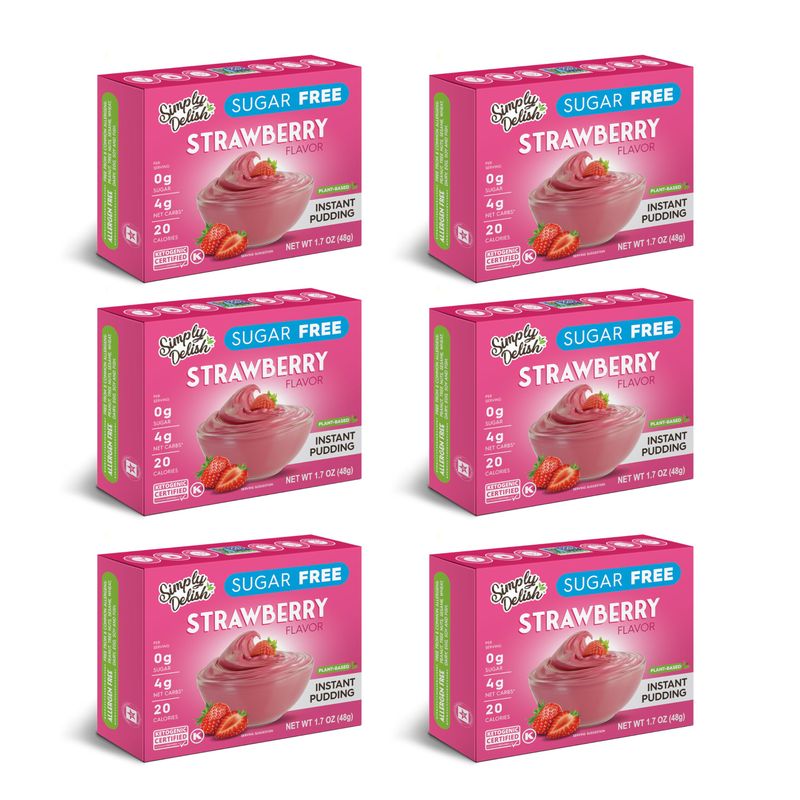 Simply Desserts Strawberry Instant Pudding, Sugar-Free, 6-Pack - Healthy Dessert, Keto Snacks, Vegan &amp; Diabetic-Friendly, Kosher, 1.7 Oz Ea