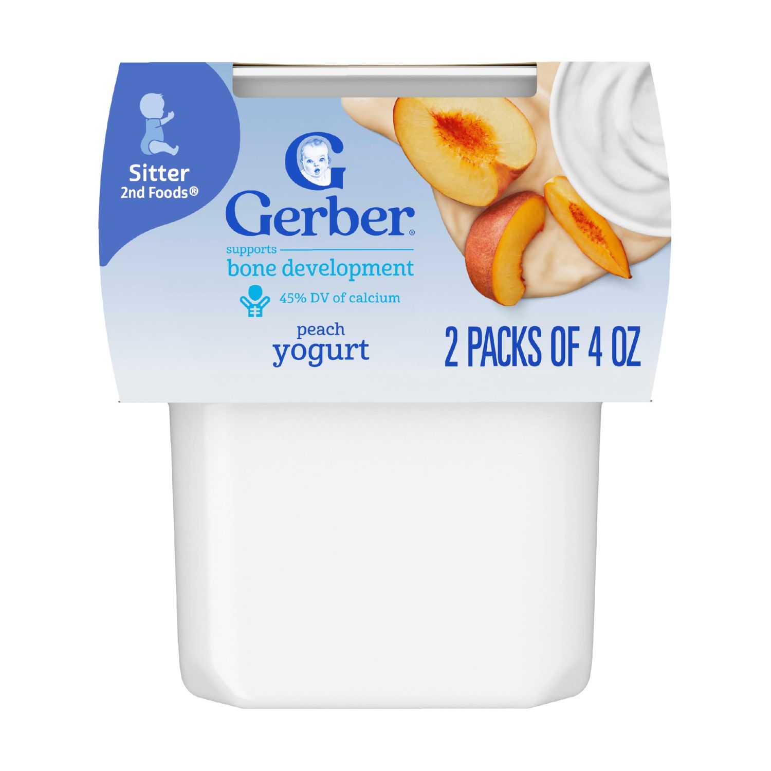 Gerber Baby Food, Yogurt, Snacks for Baby, Peach, 4 Oz Tubs, 2 Count (Pack of 8)