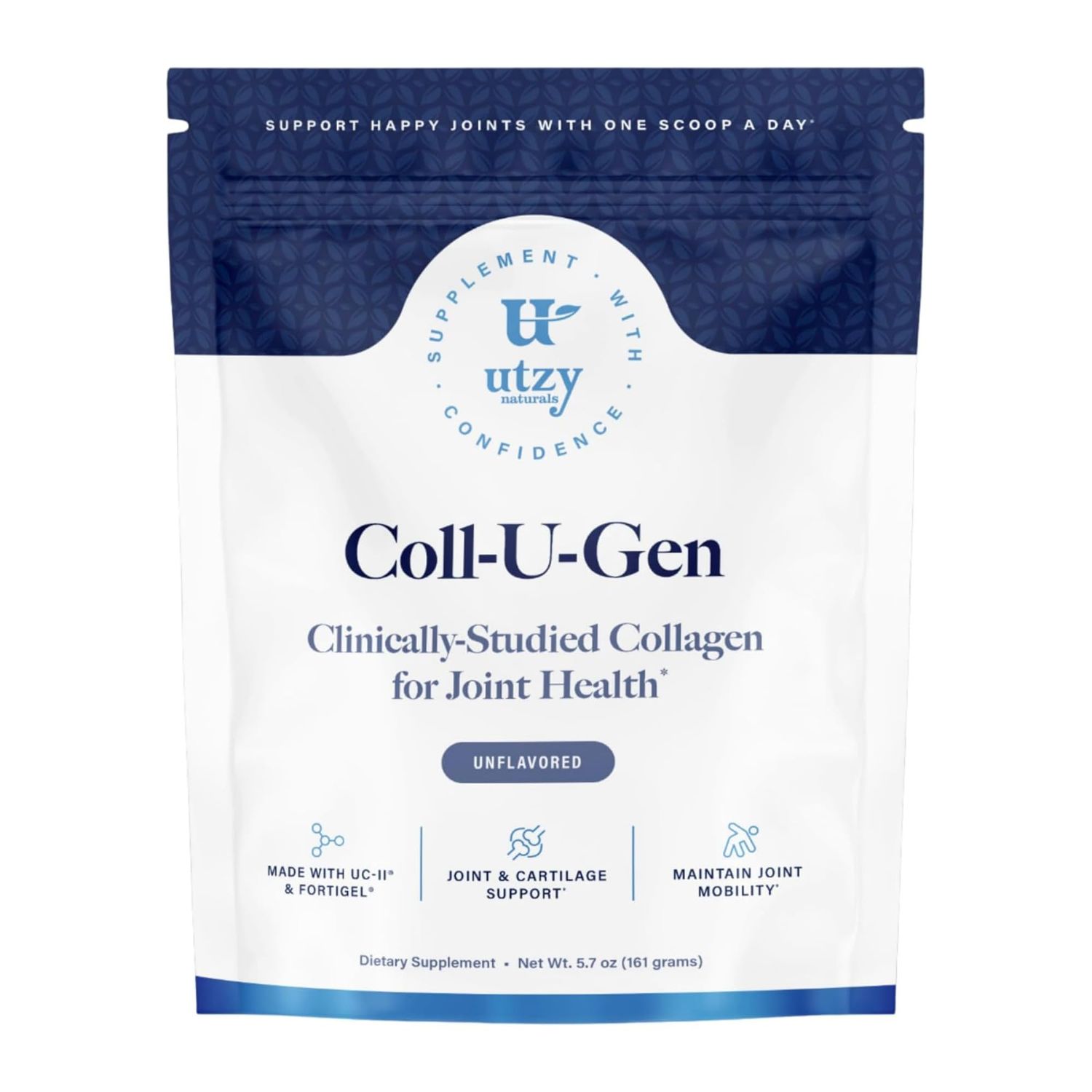 Utzy Naturals Coll-U-Gen  Joint Support Supplement  with Type II Undenatured Collagen (UC-II) &amp; Fortigel  Unflavored Powder  30 Servings