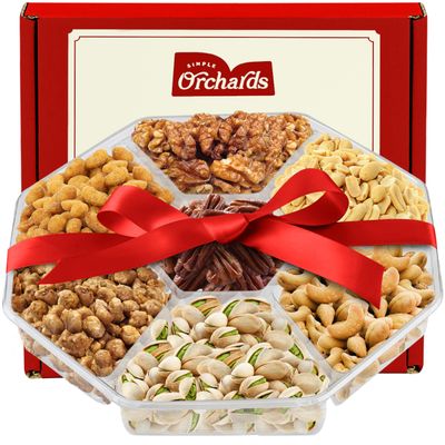 Nuts Gift Basket - Delicious Mixed Cravings Gourmet Collection Features 7 Sectional Platter with Freshly Roasted Nuts - Perfect for Easter Gifts.