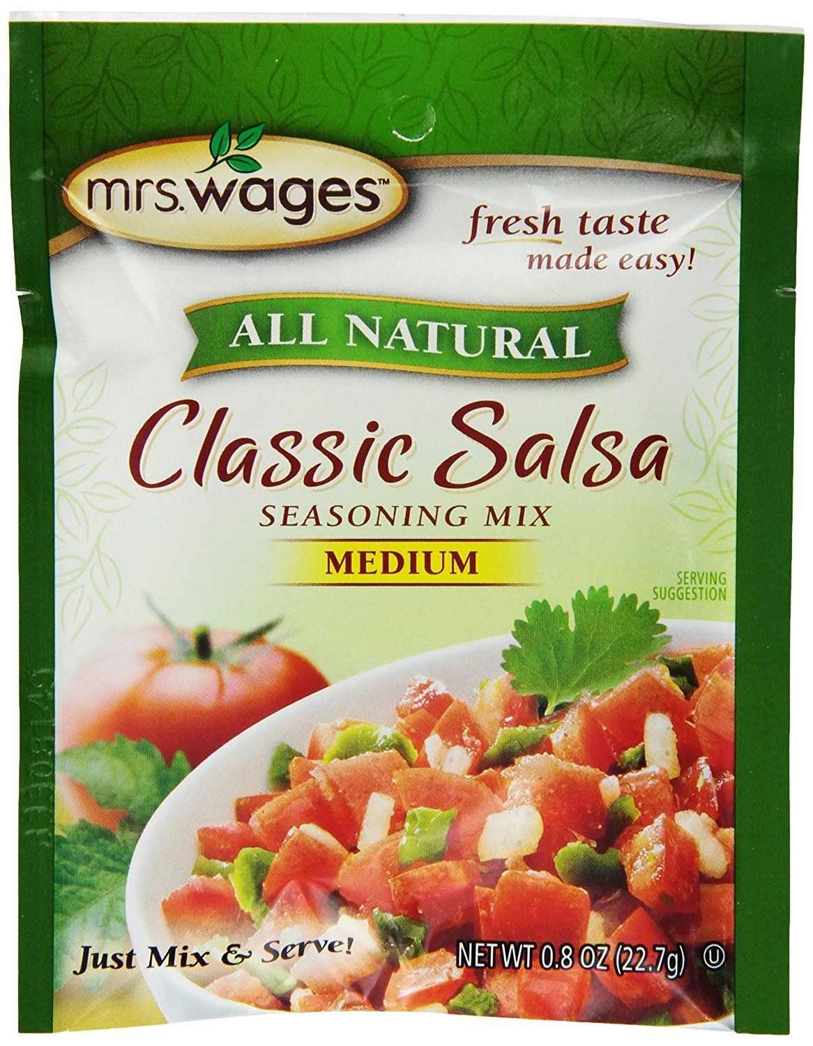 Mrs. Wages Medium Classic Salsa Seasoning Mix  Easy-To-Use  Quick Homemade Salsa  Medium Heat Flavor  0.8 oz packet (Value Pack of 12)