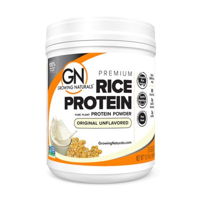 Growing Naturals Organic Rice Protein Powder - 15g Plant Protein, 2.8G BCAA - Low-Carb, Low-Sugar, Non-GMO - Original Unflavored, 16.2 Ounce (Pack of 1)