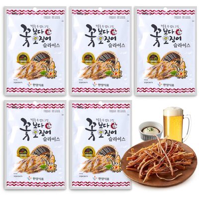 CUTIE MANGO Korea Dried Squid Original 15g x 5Packs (Total 2.64oz) Korean Flavorful Snack Grilled Sliced Butter Squid Jerky Chewy K-Food Travel Size Camping Party Pack Snacking Over Flower