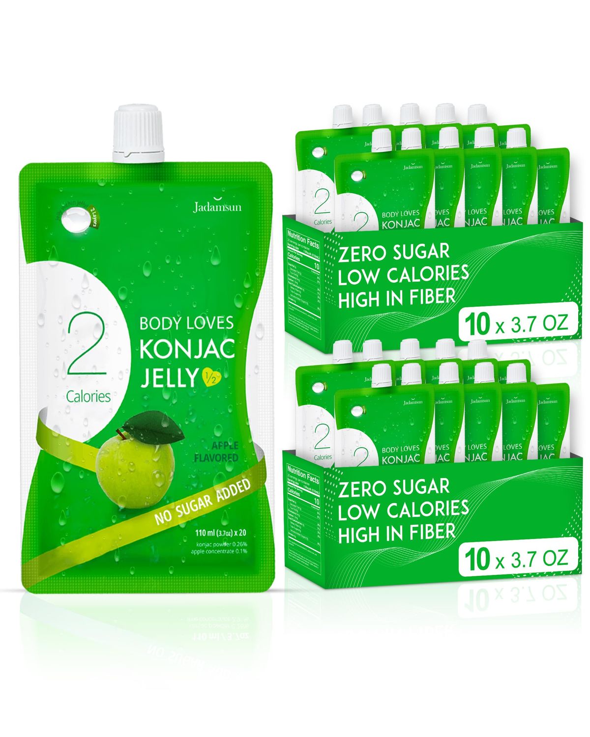 Jadamsun Konjac Jelly (Apple, 20 pcs) - Lowest Calorie Healthy Korean Snack, Dietary Fiber, Sugar-Free Jelly Drink. Vegan, Low-Calorie, Gluten-Free