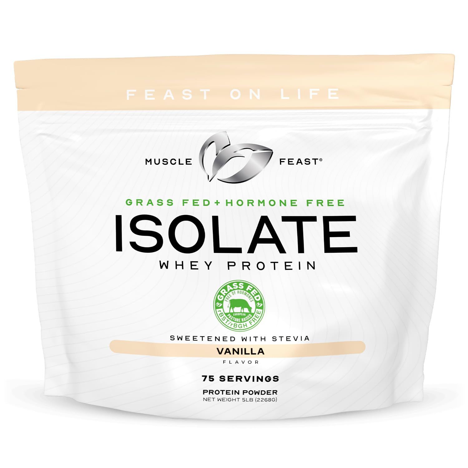 Muscle Feast Grass-Fed Whey Protein Isolate, All Natural Hormone Free Pasture Raised, Vanilla, 5lb