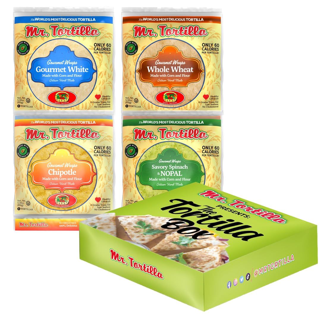 Mr. Tortilla 60 Calorie Wraps - 6&quot; Delicious Artisan Flour Tortillas - Soft Taco Shells made with Avocado Oil - Tortilla Wraps for Burrito, Quesadillas, Enchiladas - (Variety Pack, 32 Count)