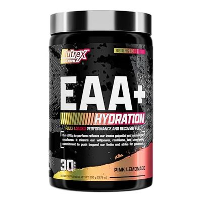 Nutrex Research EAA Hydration  EAAs  BCAA Powder  Muscle Recovery, Strength, Muscle Building, Endurance  8G Essential Amino Acids  Electrolytes  (Packaging My Vary) 30 Servings (Pink Lemonade)