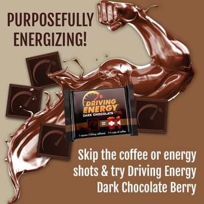Driving Energy - Caffeinated Energy Bite Size - Dark Chocolate Fuel with 150mg Caffeine - Long-Lasting for Gym, Workout, Adults - Great Taste - Low Carb - Healthy Snack - 30 Count