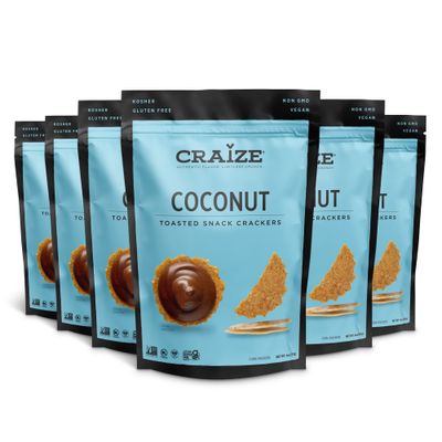 Craize Coconut Crisps  Gluten Free, Vegan, Kosher, Toasted Corn Crackers  6 pack, 4 oz each