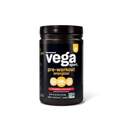 Vega Sport Pre-Workout Energizer, Strawberry Lemonade - Pre Workout Powder for Women &amp; Men, Supports Energy and Focus, Electrolytes, Vegan, Keto, Gluten Free, Non GMO, 1.1 lbs