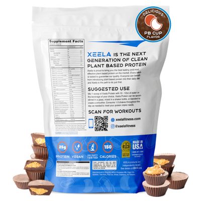 XEELA Plant Based Vegan Protein Powder - Independently Tested - 25g High Protein, Pea Protein for Men & Women - Vitamins & Minerals, Non GMO, Dairy & Gluten Free, LowCarb & LowFat (Peanut Butter Cup)