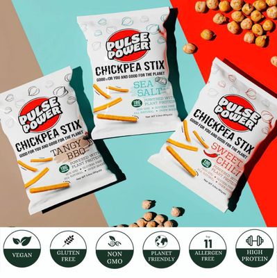 Pulse Power Chickpea Stix - Crunchy Snacks, High Protein, Gluten Free, Non-GMO, Vegan (3 pack, 3 oz) (Tangy BBQ)