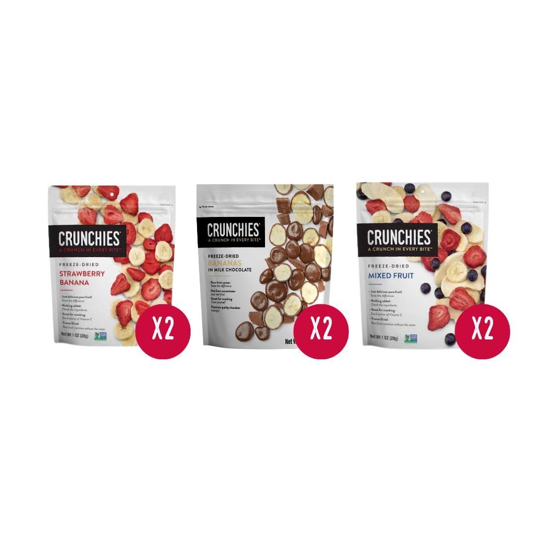 Crunchies Freeze-Dried Fruits, 100% All Natural Crispy Fruit, Non GMO and Kosher, Resealable Freeze Dried Fruit Snack Packs, Pack of 6 (Banana Lovers Variety Pack)
