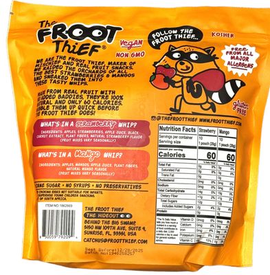 Foot Thief Real Fruit Whips Vegan Big Variety Pack Gluten Free 10 Bags of Strawberry 10 Bags of Mango No Preservatives (Total 20 Bags)