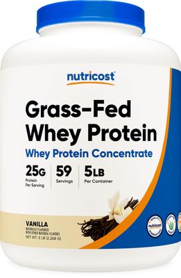 Nutricost Grass-Fed Whey Protein Concentrate (Vanilla) 5LBS - Undenatured, Non-GMO, Gluten Free, Natural Flavors
