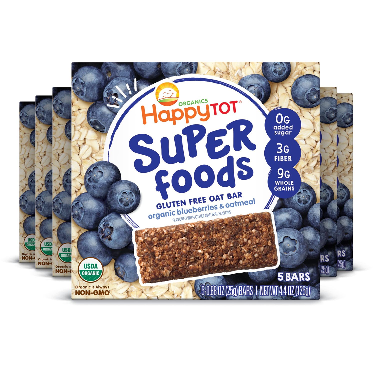 Happy Tot Organics Super Foods Oat Bars, Blueberries &amp; Oatmeal, 5 Count (Pack of 6)