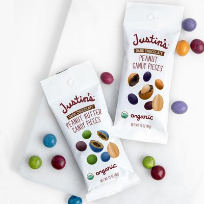 Justin's Dark Chocolate Peanut Butter Candy Pieces 12pk of 1.5oz bags Organic, Gluten Free, Non-GMO, Responsibly Source, Rainforest Alliance Certified Cocoa