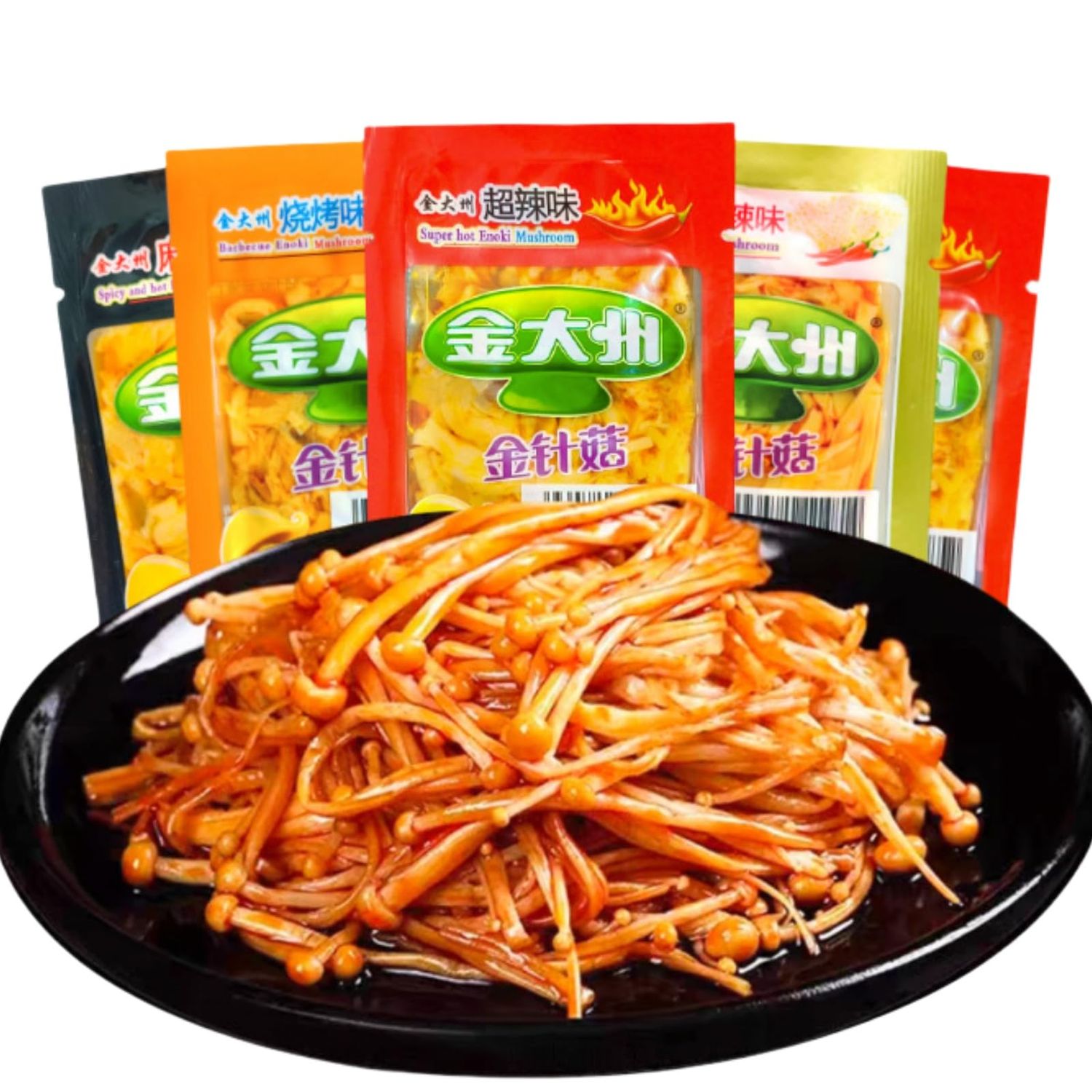Chinese Specialties Spicy Red Oil Enoki Mushroom, Pickled Vegetables, Latiao Spicy Strips, Chili Sauce Pickle, Crispy Mushroom, Snack Relish Gift Pack, 12 Bags