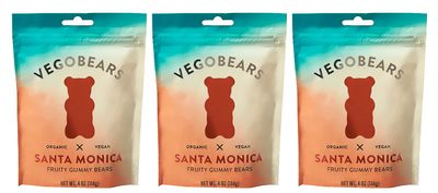 Candy People VegoBears Santa Monica Vegan Gummy Bears Organic Gummy Bears, Non-GMO, Banana, Pineapple, &amp; Strawberry Gummies 4 Ounce (3 Pack)