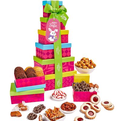 Gluten Free Palace Gift Basket Tower - Easter Gift Sets for Family - 6 Tier Gluten Free Cookies Gift Basket Treat Tower - Kosher Purim Mishloach Manot Gift