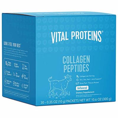 Vital Proteins Collagen Peptides Powder Supplement (Type I, III) Travel Packs, Hydrolyzed Collagen for Skin Hair Nail Joint - Dairy &amp; Gluten Free - 10g per Serving - Unflavored 30 ct per Box