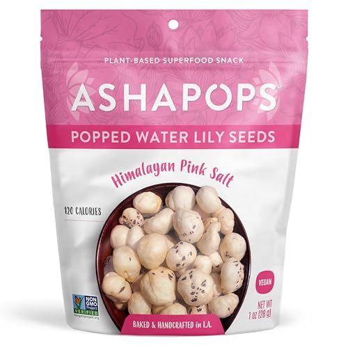 AshaPops Himalayan Pink Salt Flavored Popped Water Lily Seeds, 1 oz (Pack of 1) - Gluten-Free, Vegan, Paleo, Nut-Free, Corn-Free, Soy-Free, Non-GMO, Delicious Plant-Based Crunchy Snack